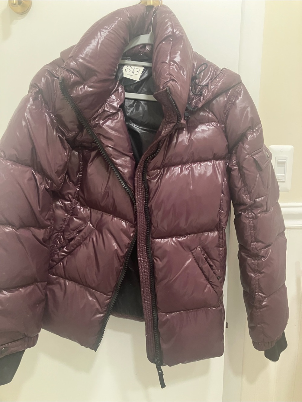 S13 Women's Shiny Puffer Jacket in Deep Plum